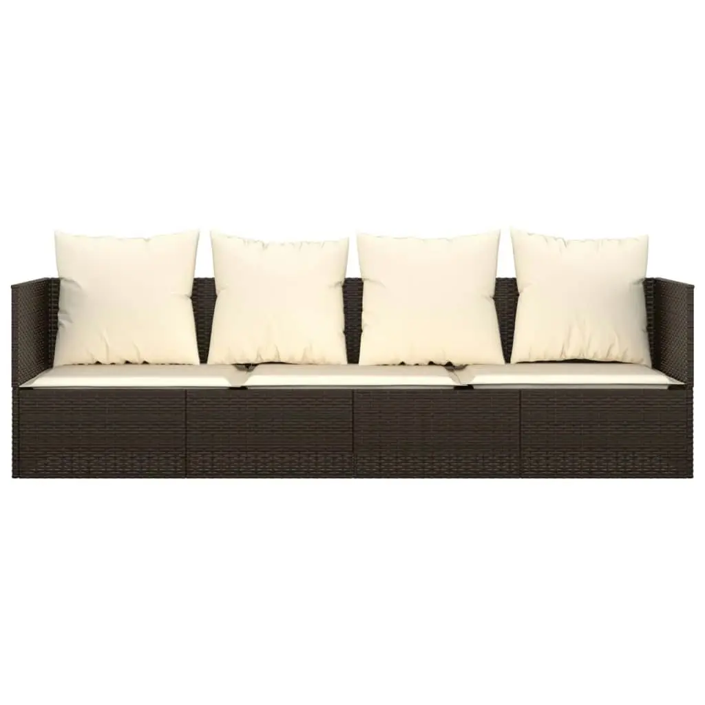 Outdoor Lounge Bed with Cushions Brown Poly Rattan 319563