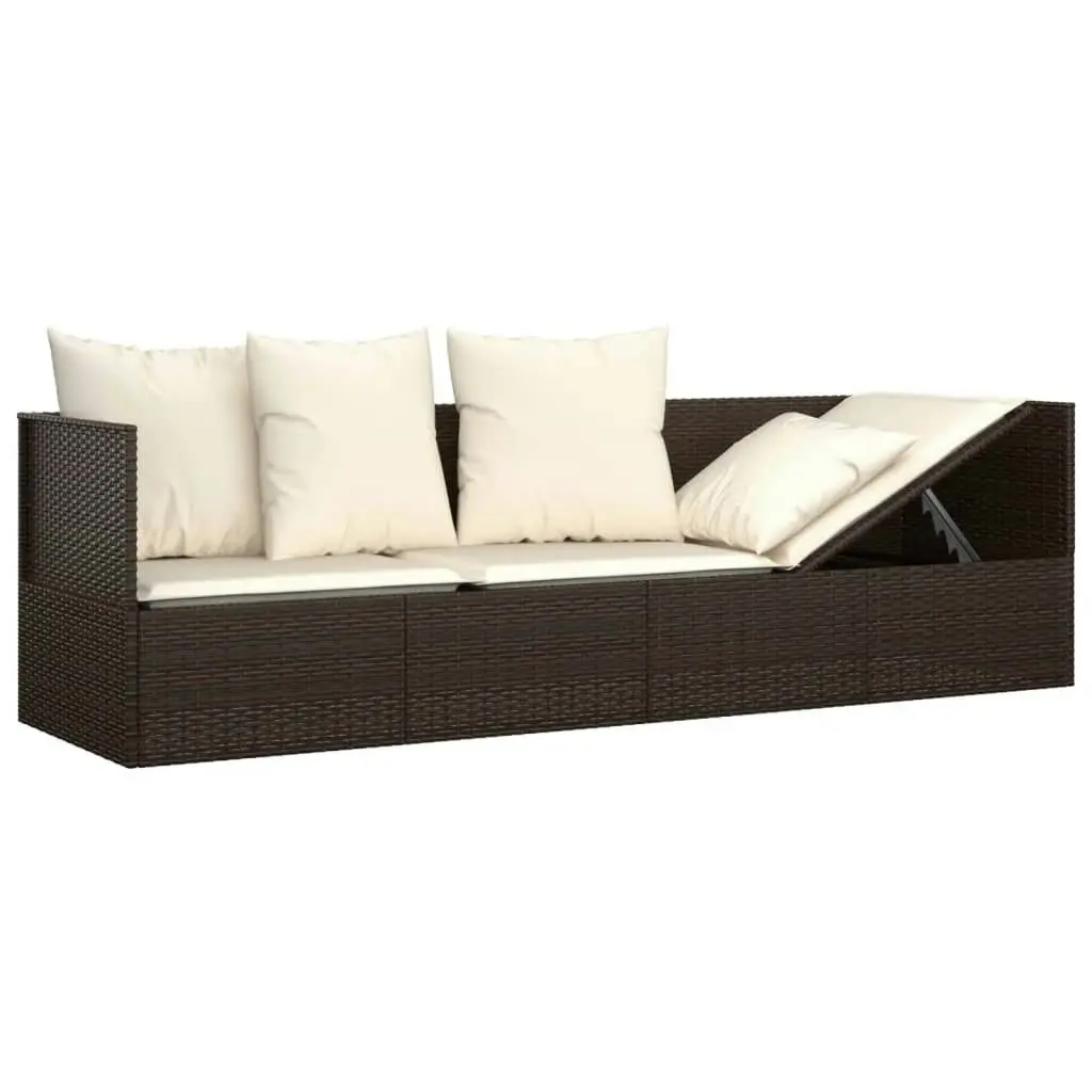 Outdoor Lounge Bed with Cushions Brown Poly Rattan 319563