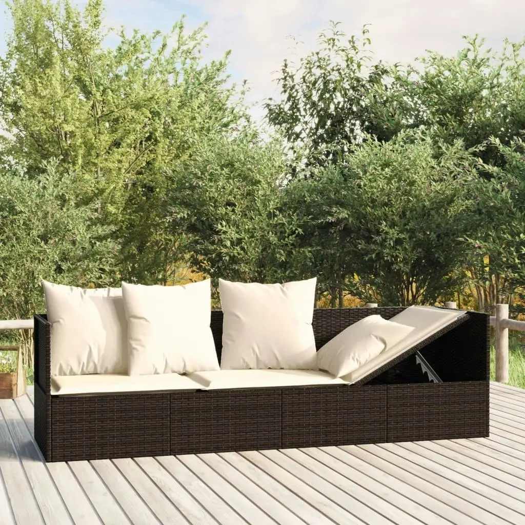 Outdoor Lounge Bed with Cushions Brown Poly Rattan 319563