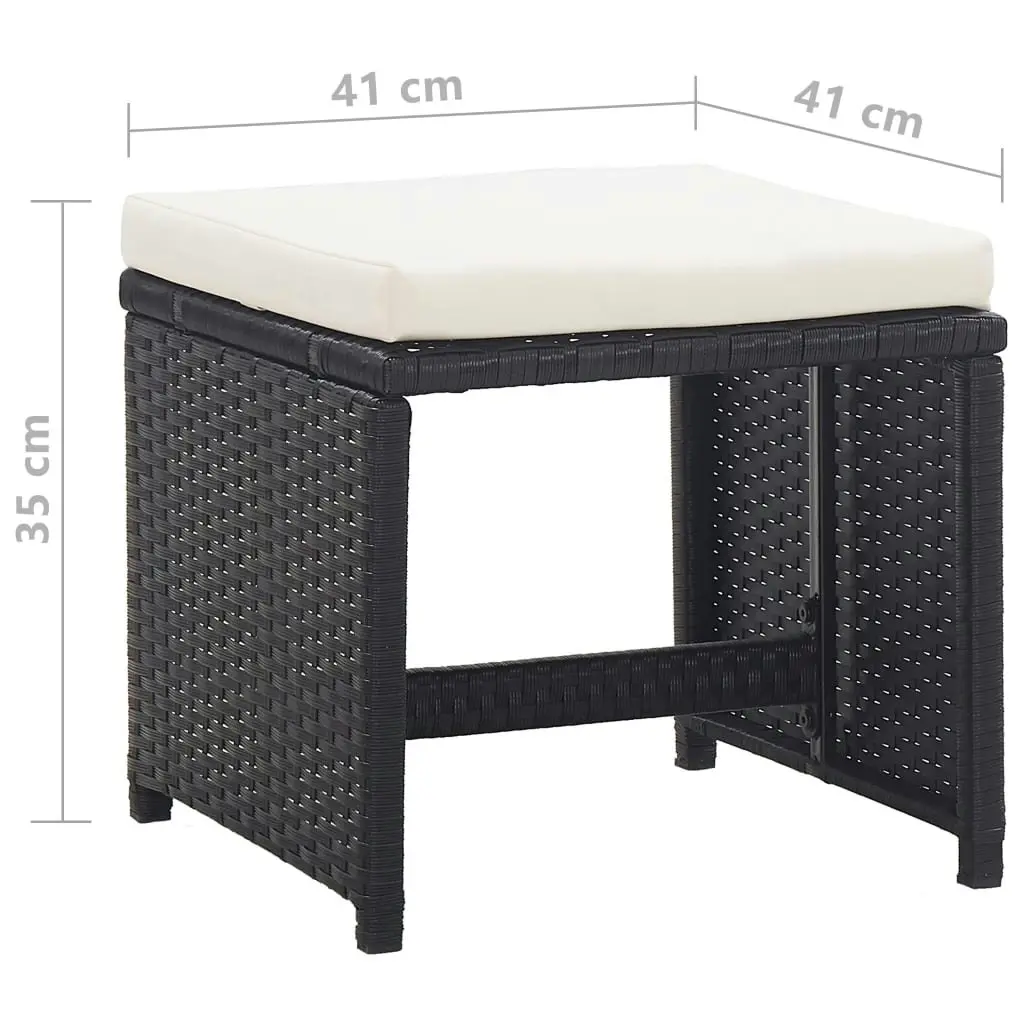 Garden Stools 2 pcs with Cushions Poly Rattan Black 46416