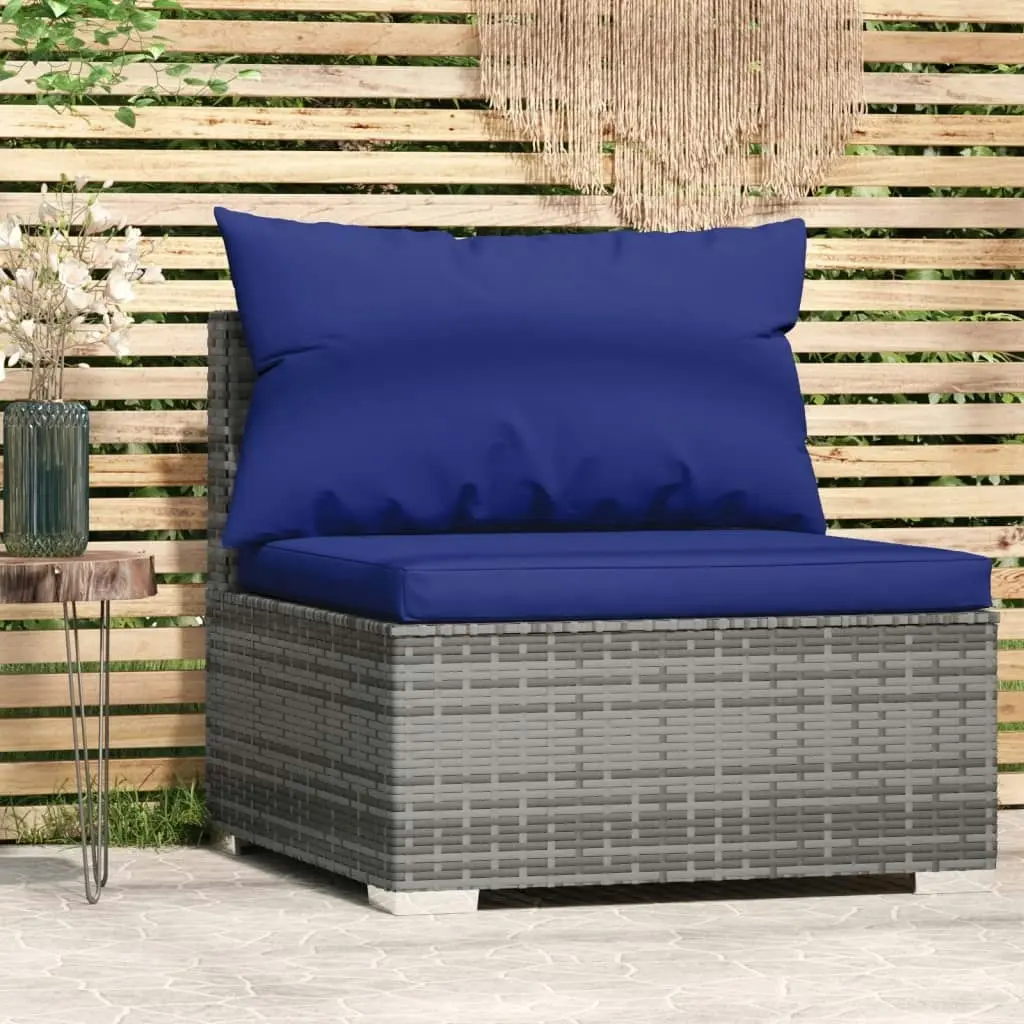 Garden Middle Sofa with Cushions Grey Poly Rattan 317570