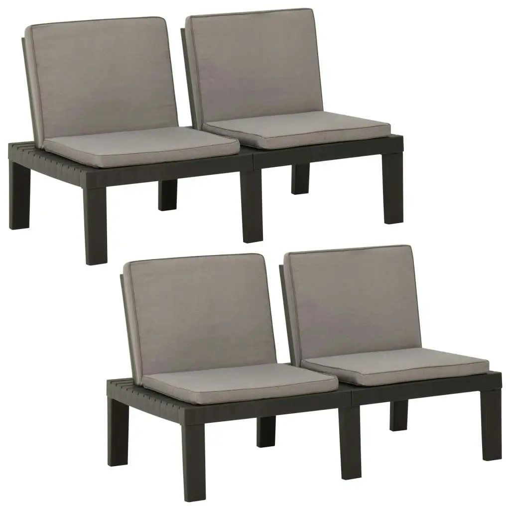 Garden Lounge Benches with Cushions 2 pcs Plastic Grey 3059826