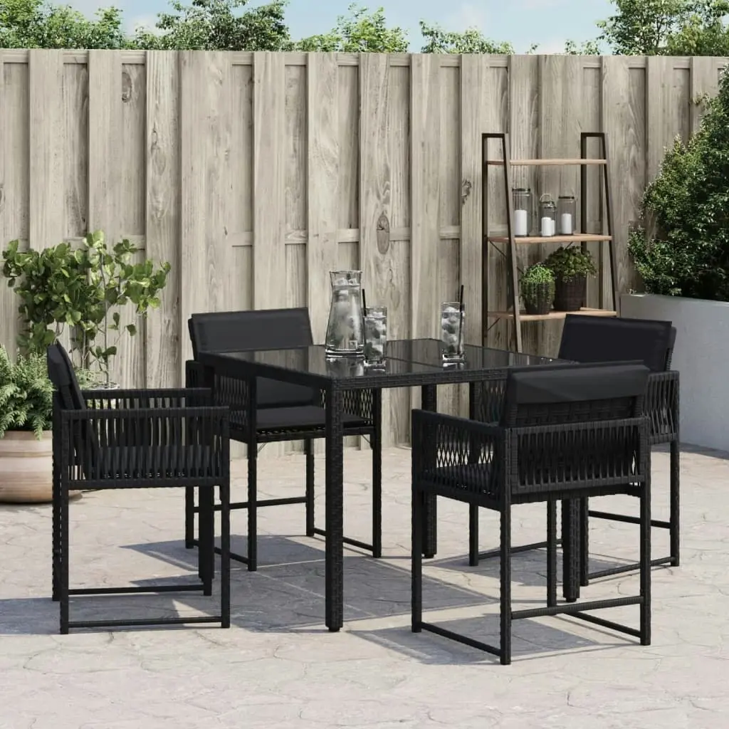 Garden Chairs with Cushions 4 pcs Black Poly Rattan 365018