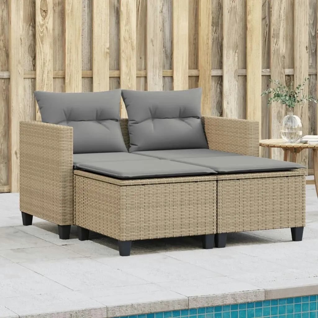 Garden Sofa 2-Seater with Stools Beige Poly Rattan 365795