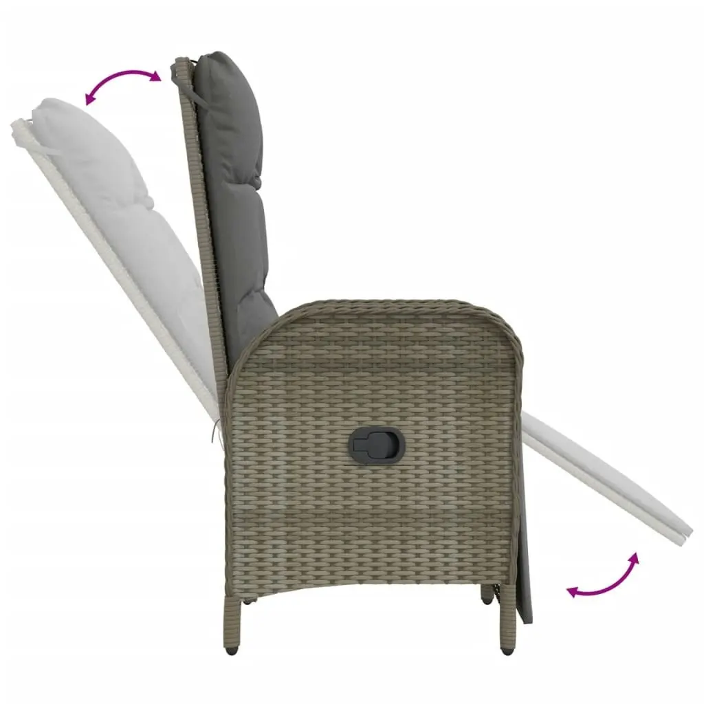 Garden Reclining Chairs 2 pcs with Table Grey Poly Rattan 319909