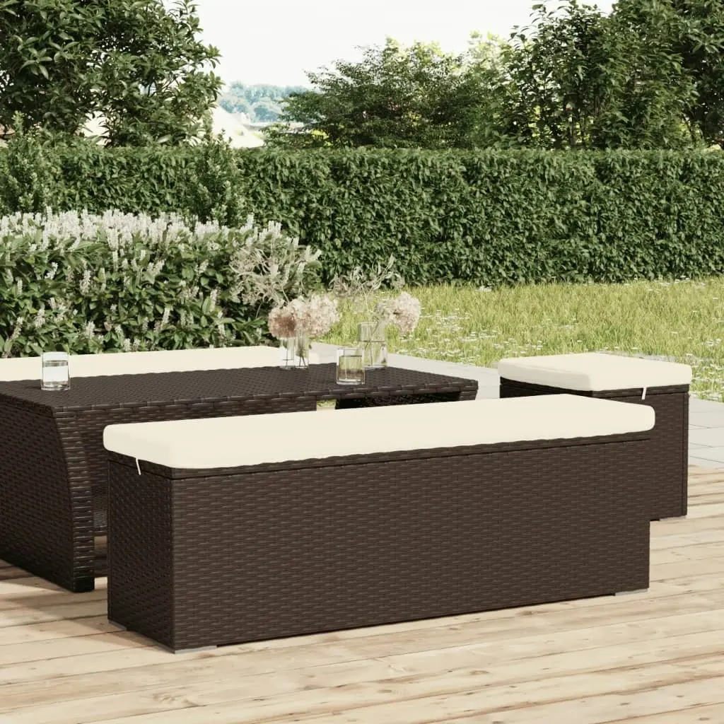 Ottoman Bench with Cushion Brown 110x30x40 cm Poly Rattan 319397