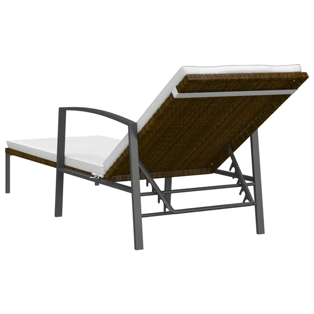 Garden Sun Lounger with Cushion Poly Rattan Brown 317634