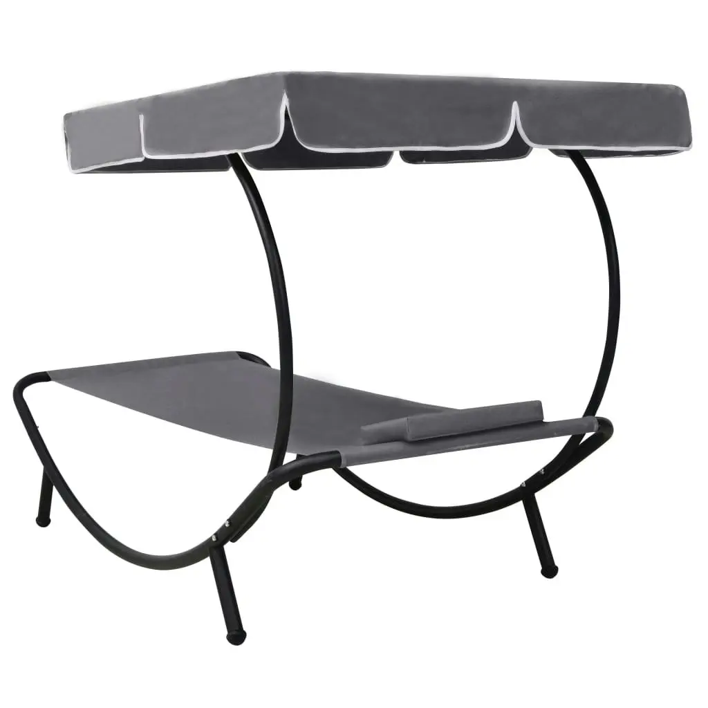 Outdoor Lounge Bed with Canopy & Pillow Grey 48079