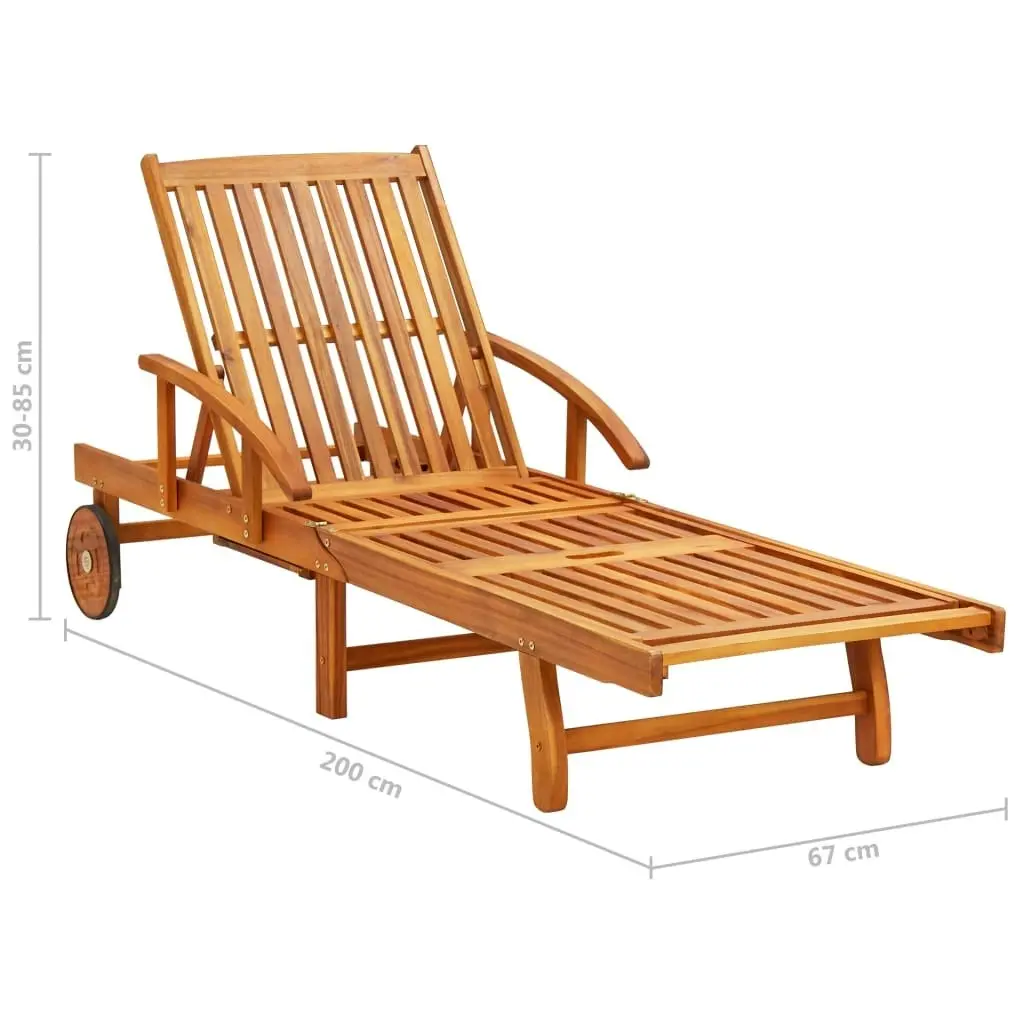 Garden Sun Lounger with Table and Cushion Solid Acacia Wood 3061629