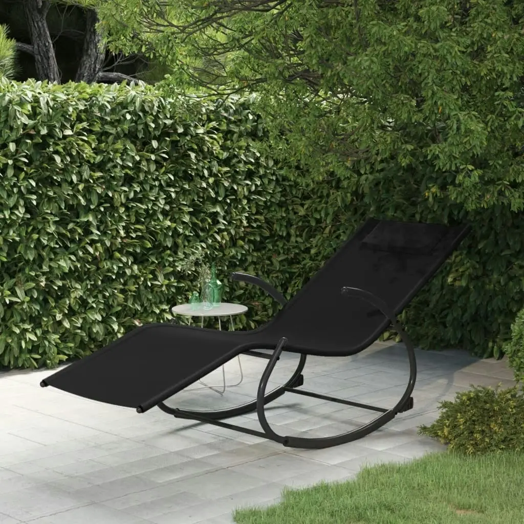 Rocking Sun Lounger Black Steel and Textilene 318112