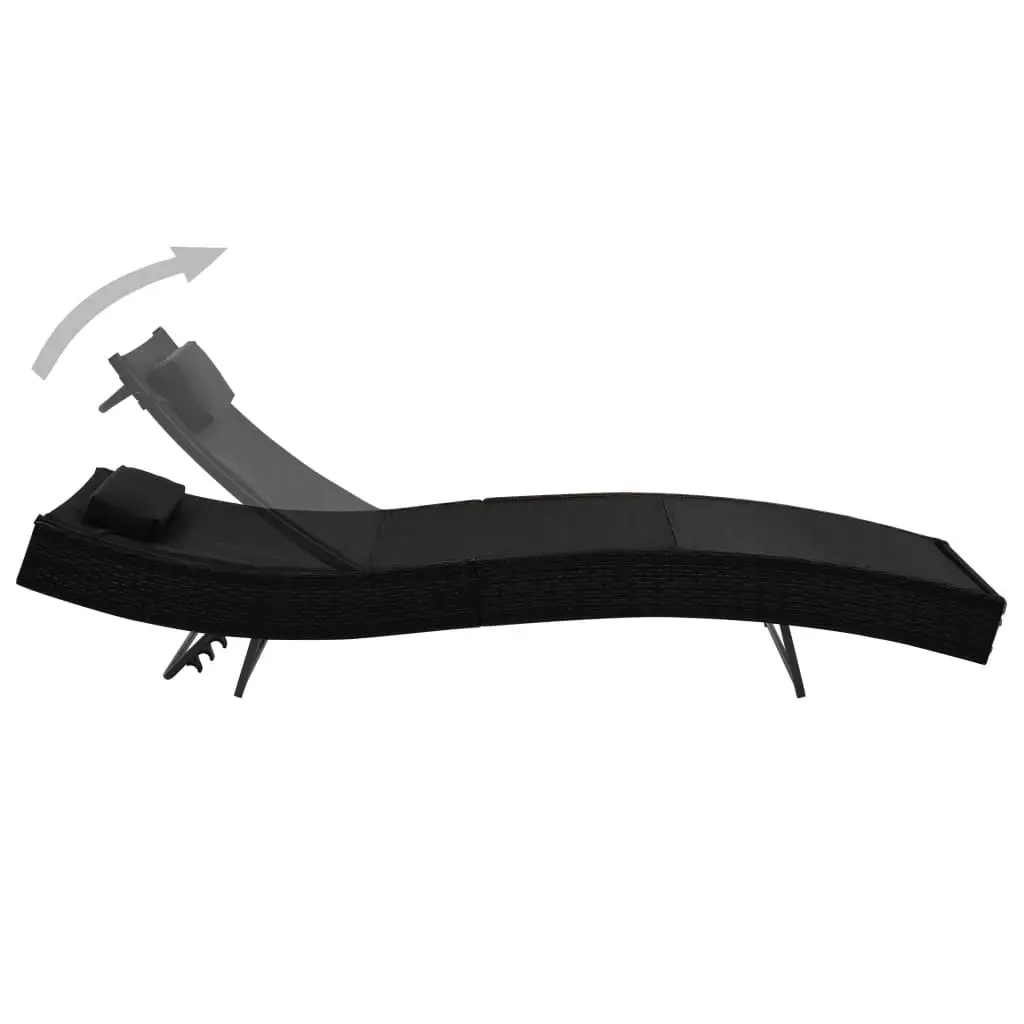 Sun Lounger with Pillow Poly Rattan Black 44717