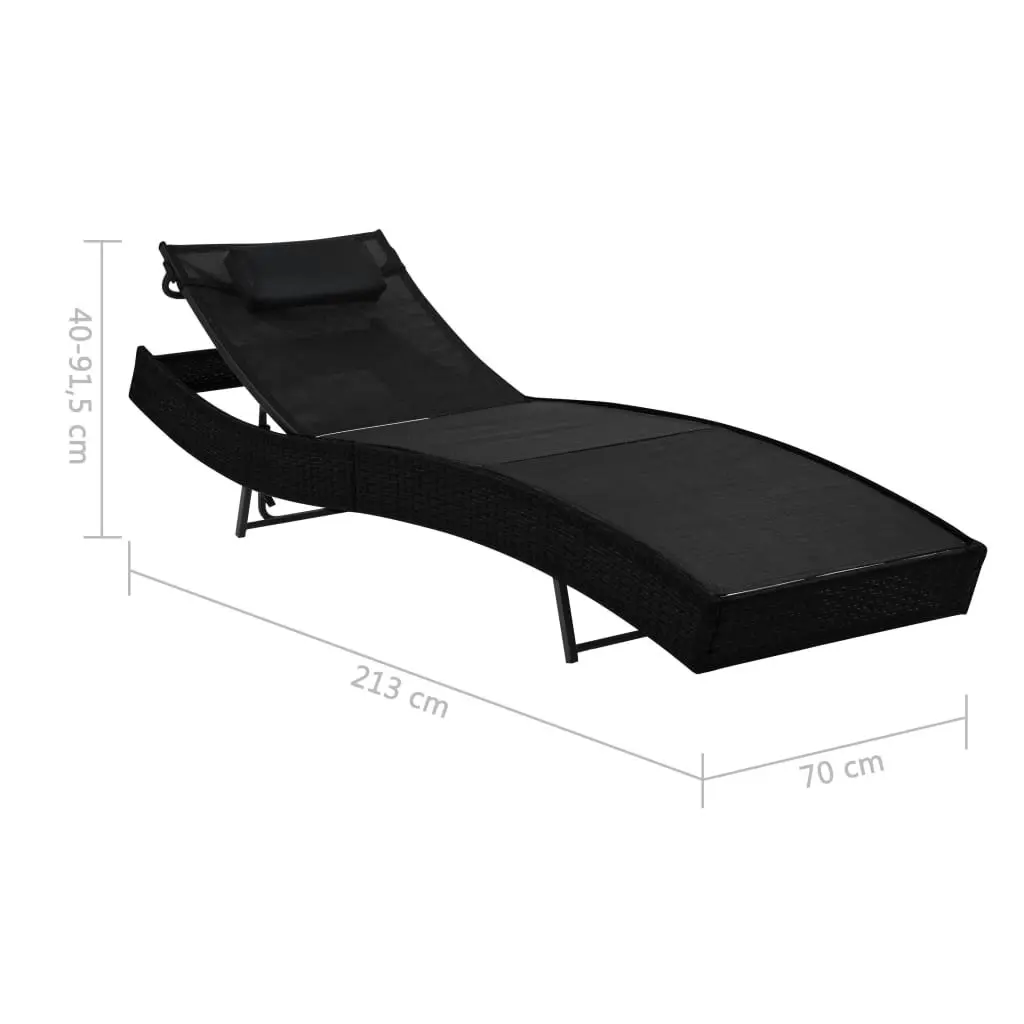 Sun Lounger with Pillow Poly Rattan Black 44717