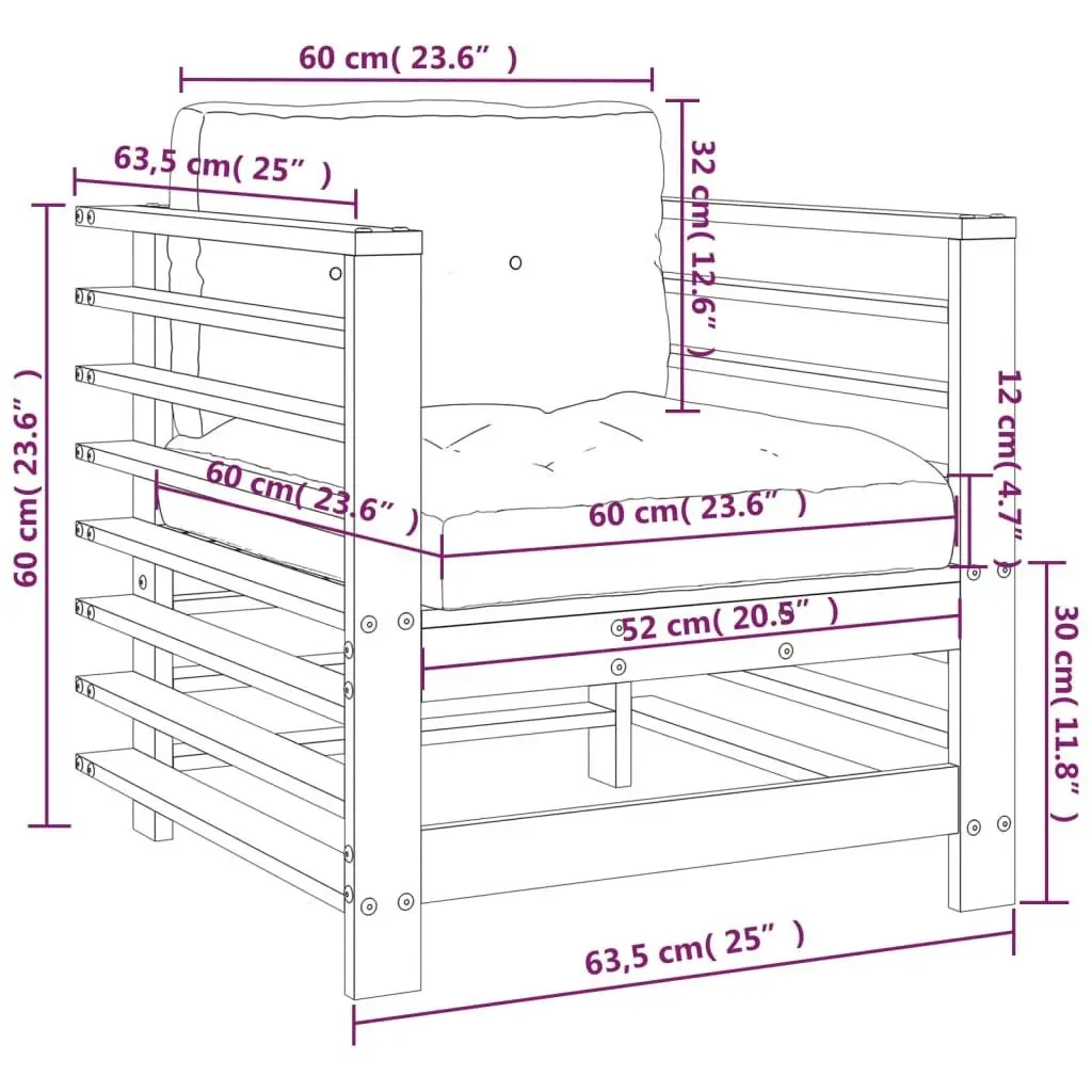 Garden Chairs with Cushions 2 pcs Solid Wood Pine 825674