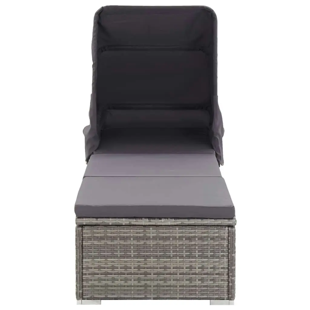 Sun Lounger with Canopy and Cushion Poly Rattan Grey 46248