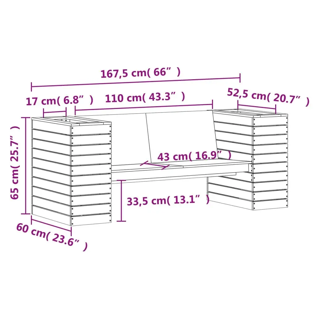 Planter Bench 167.5x60x65 cm Solid Wood Pine 832543