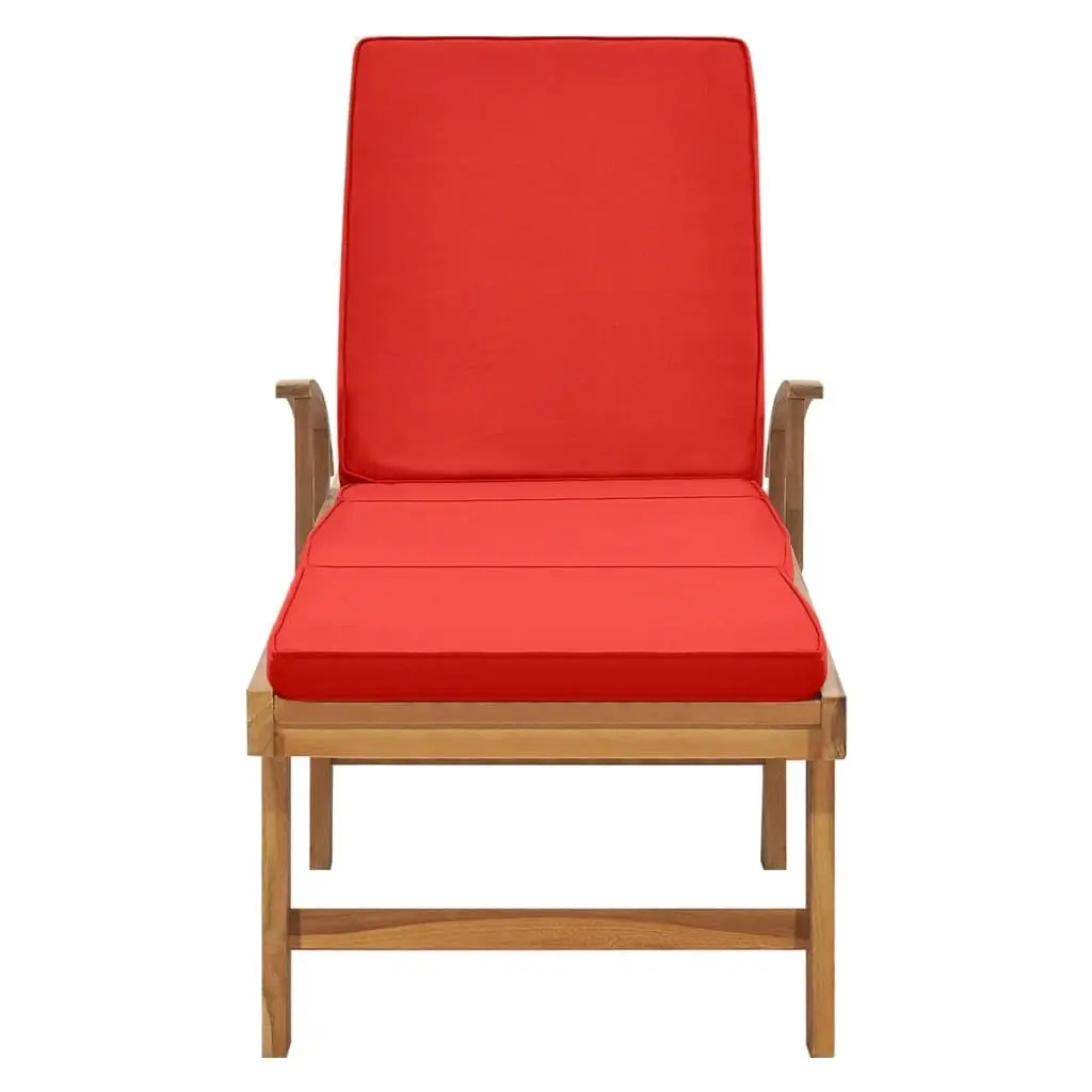 Sun Lounger with Cushion Solid Teak Wood Red 48026