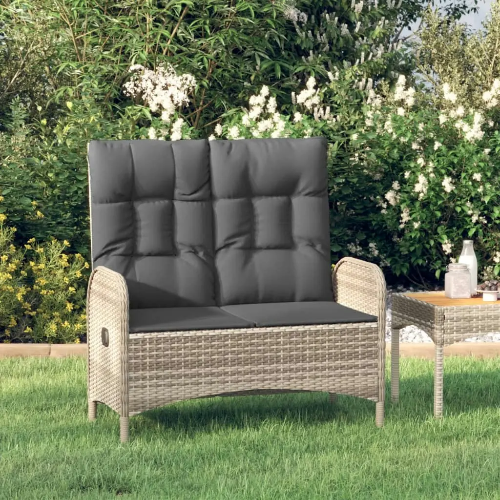 Reclining Garden Bench with Cushions 107 cm Poly Rattan Grey 319893