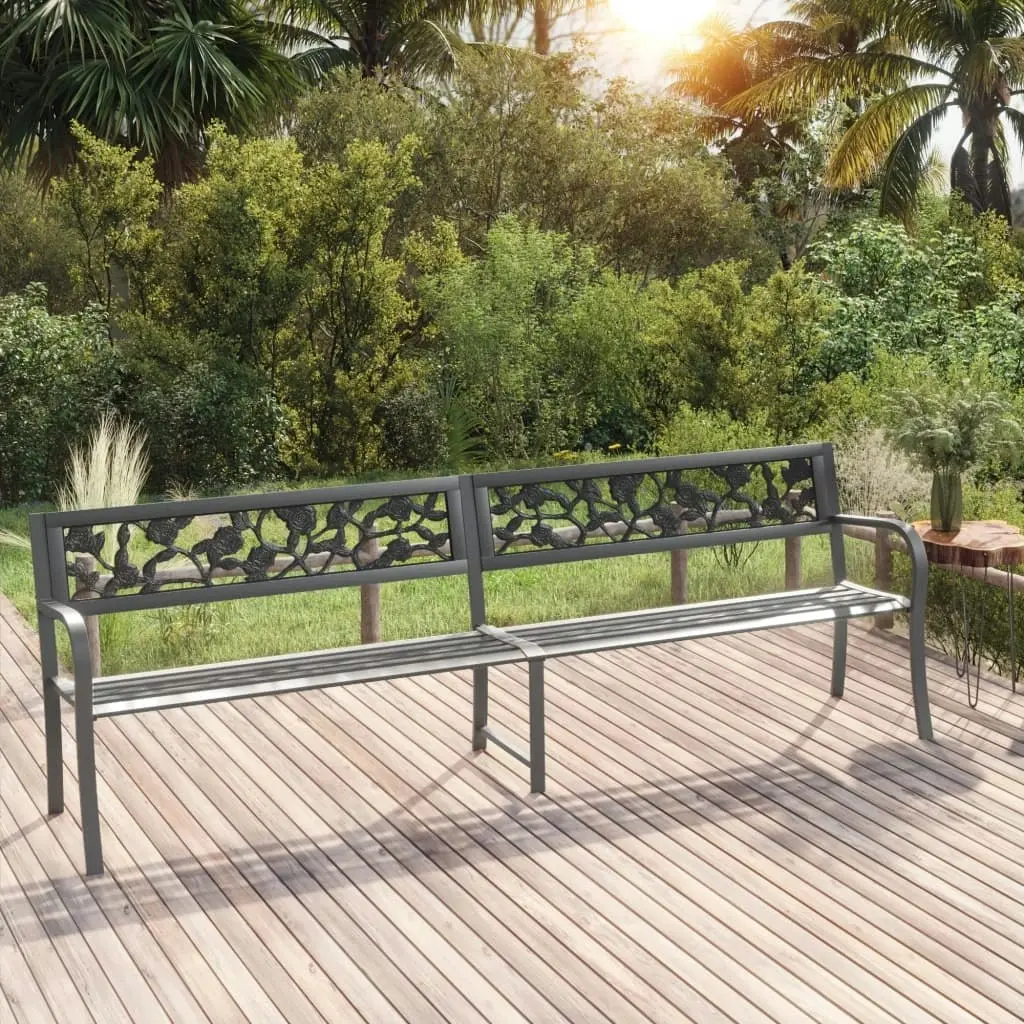 Twin Garden Bench 246 cm Grey Steel 317130