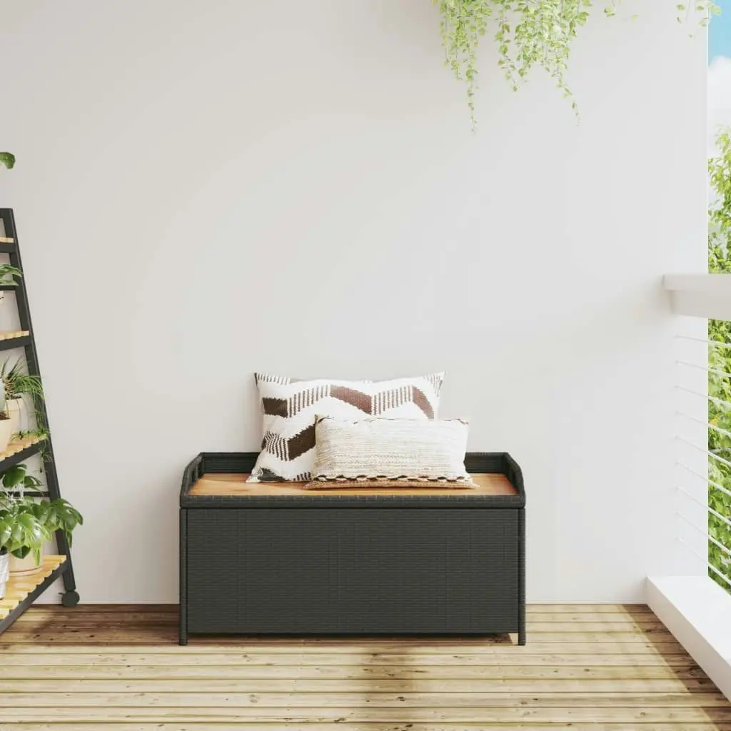 Storage Bench Black 100x50x52 cm Poly Rattan and Acacia Wood 365949