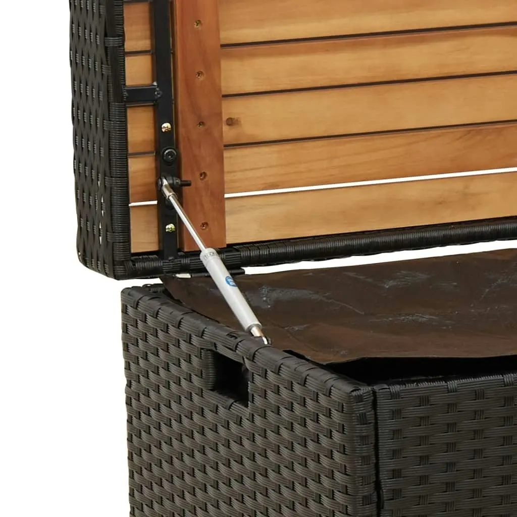 Storage Bench Black 100x50x52 cm Poly Rattan and Acacia Wood 365949