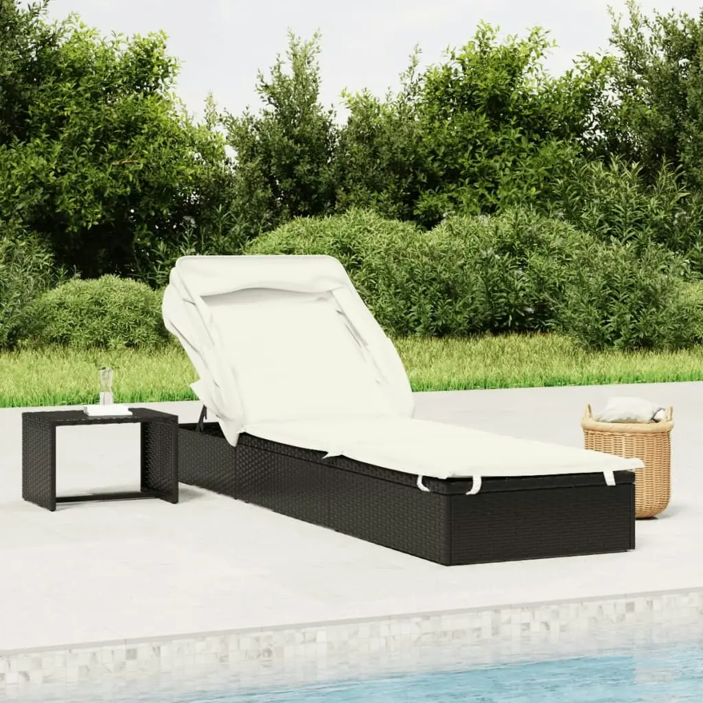 Sunbed with Foldable Roof Black 213x63x97 cm Poly Rattan 319638