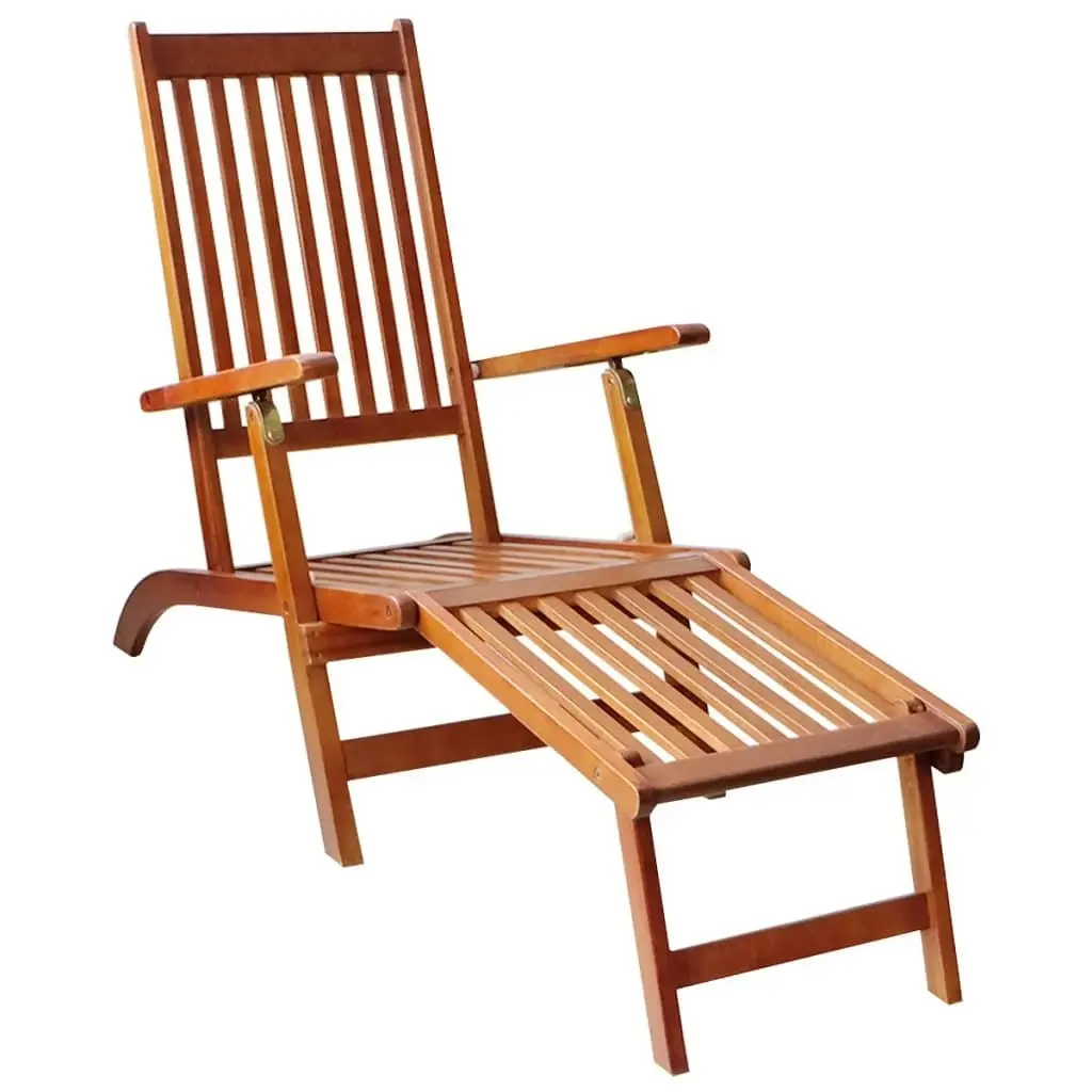 Outdoor Deck Chair with Footrest and Cushion Solid Acacia Wood 3064017