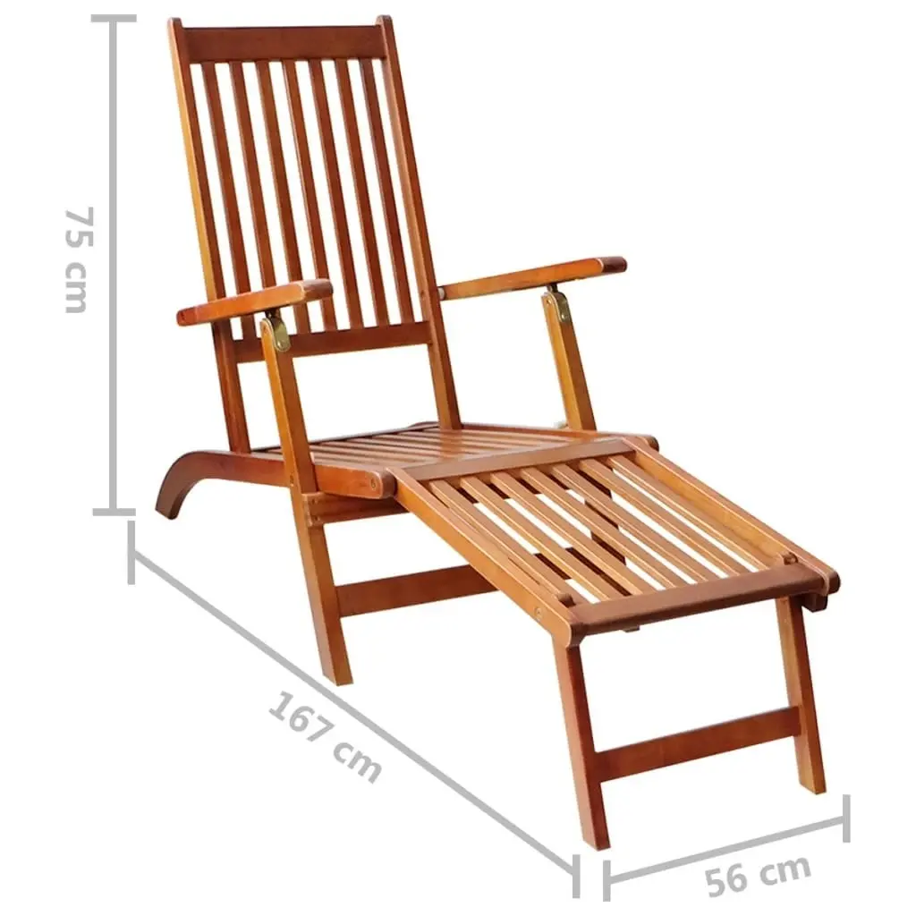 Outdoor Deck Chair with Footrest and Cushion Solid Acacia Wood 3064017