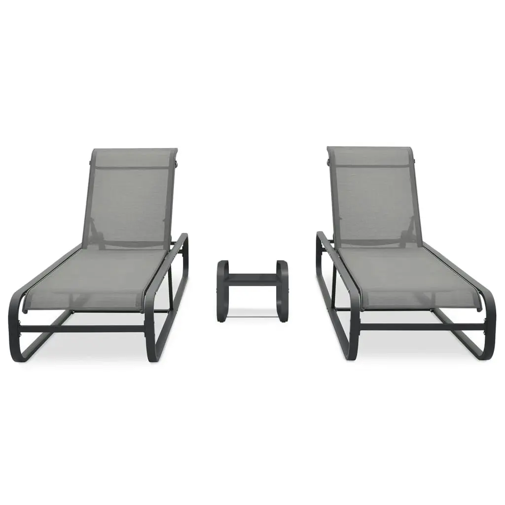 Sun Loungers 2 pcs with Table Textilene and Aluminium 47844