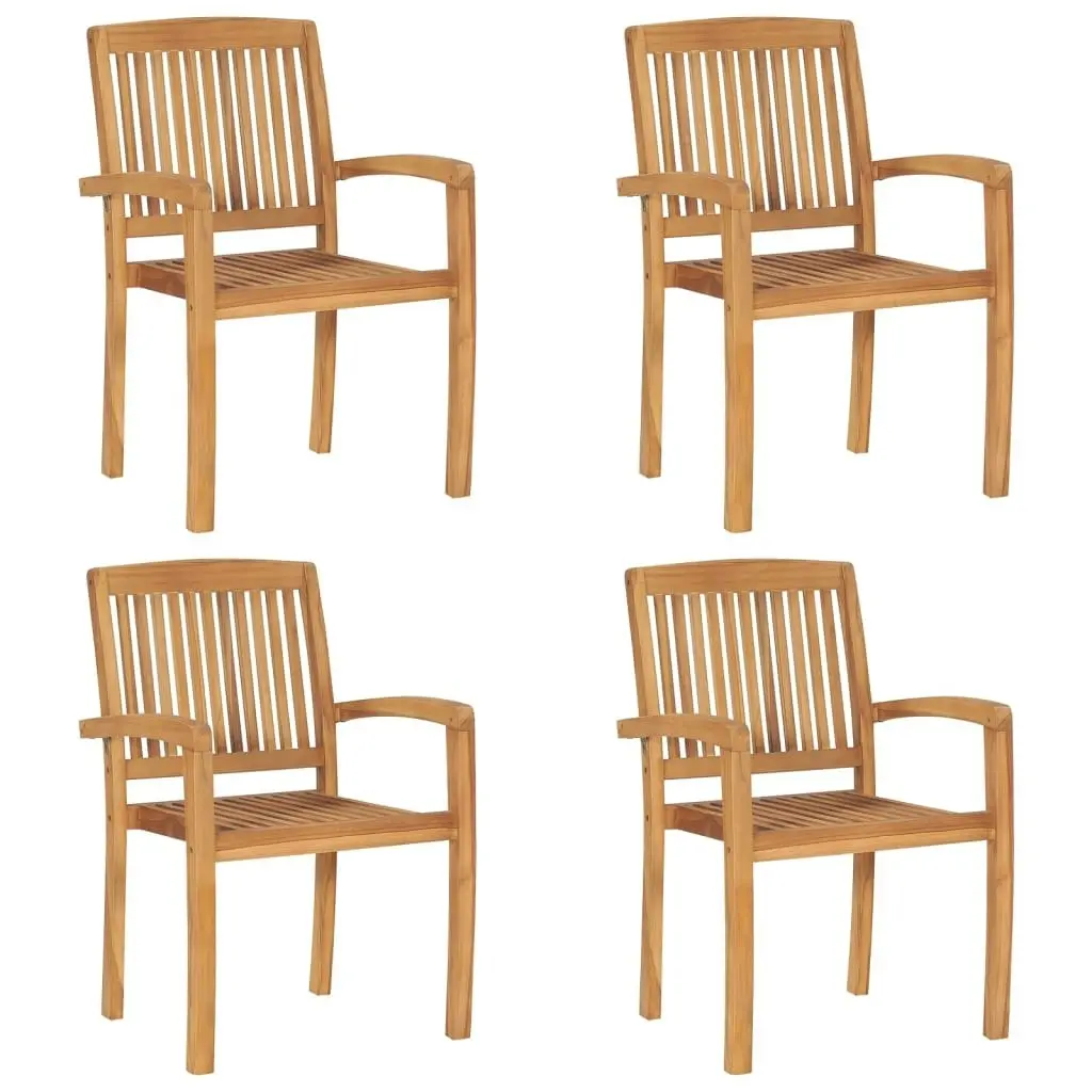 Stacking Garden Chairs with Cushions 4 pcs Solid Teak Wood 3073210