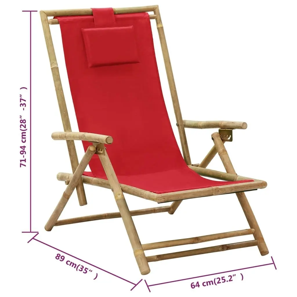 Reclining Relaxing Chair Red Bamboo and Fabric 313026