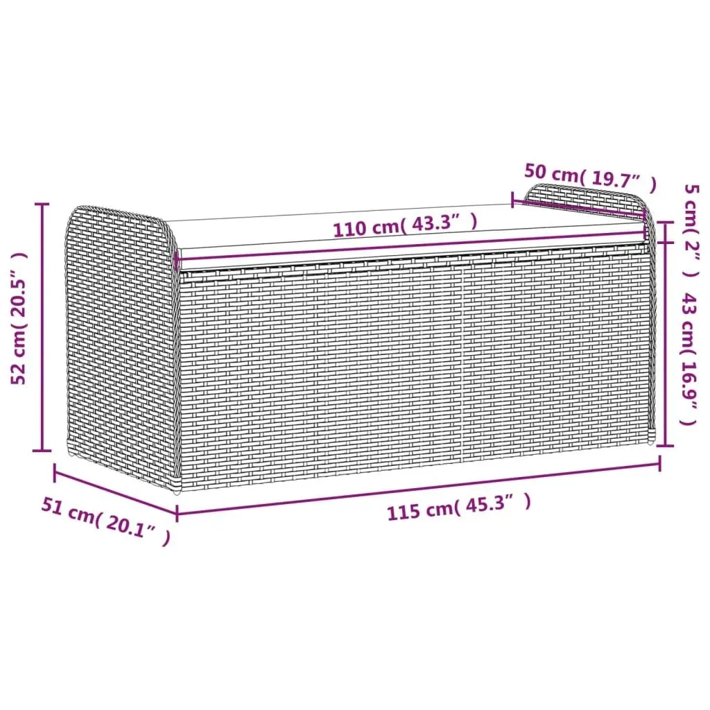 Storage Bench with Cushion Brown 115x51x52 cm Poly Rattan 365729