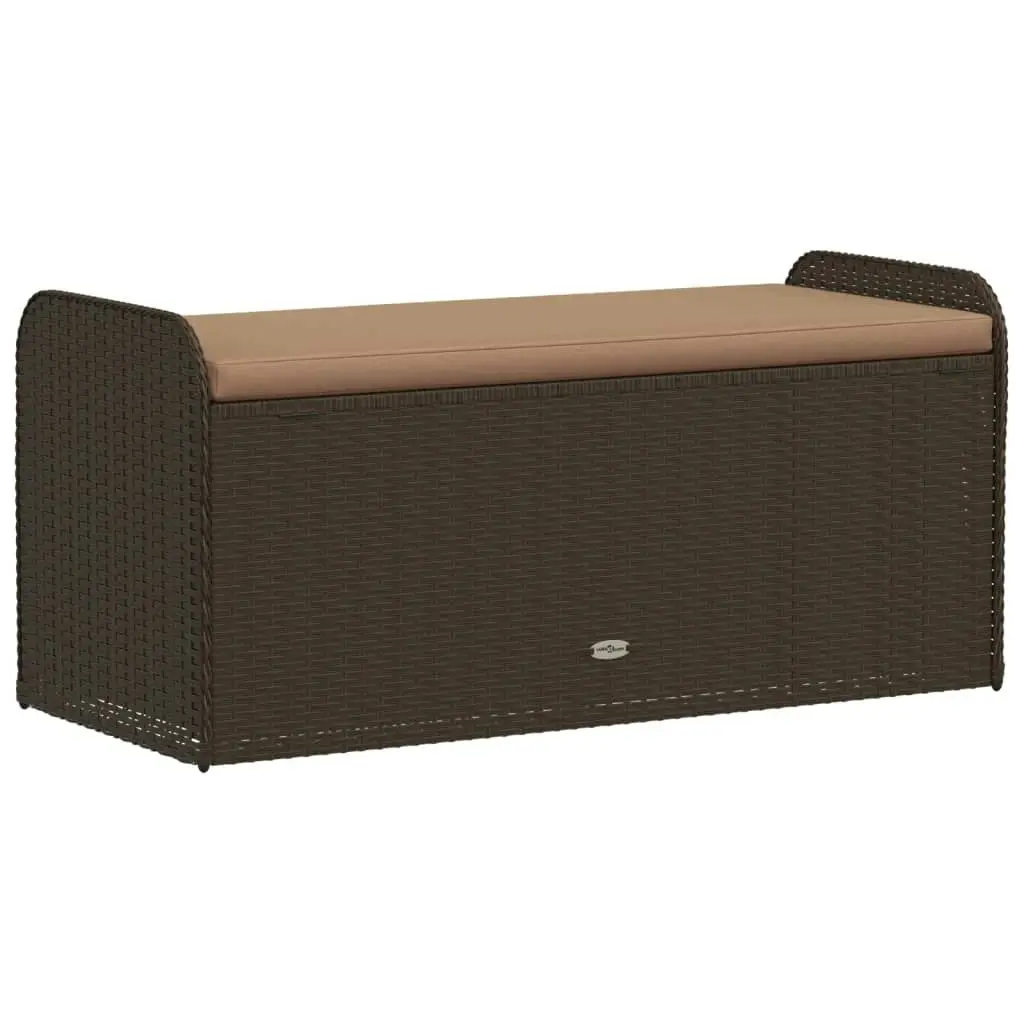 Storage Bench with Cushion Brown 115x51x52 cm Poly Rattan 365729