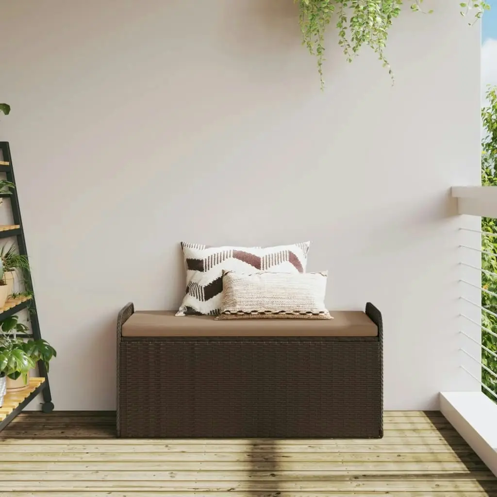 Storage Bench with Cushion Brown 115x51x52 cm Poly Rattan 365729