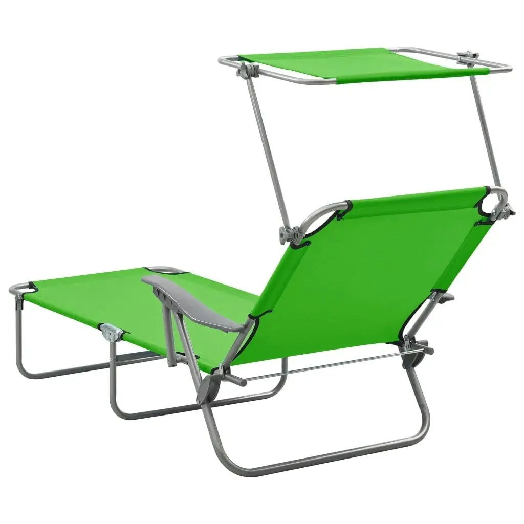 Sun Lounger with Canopy Steel Green 310335