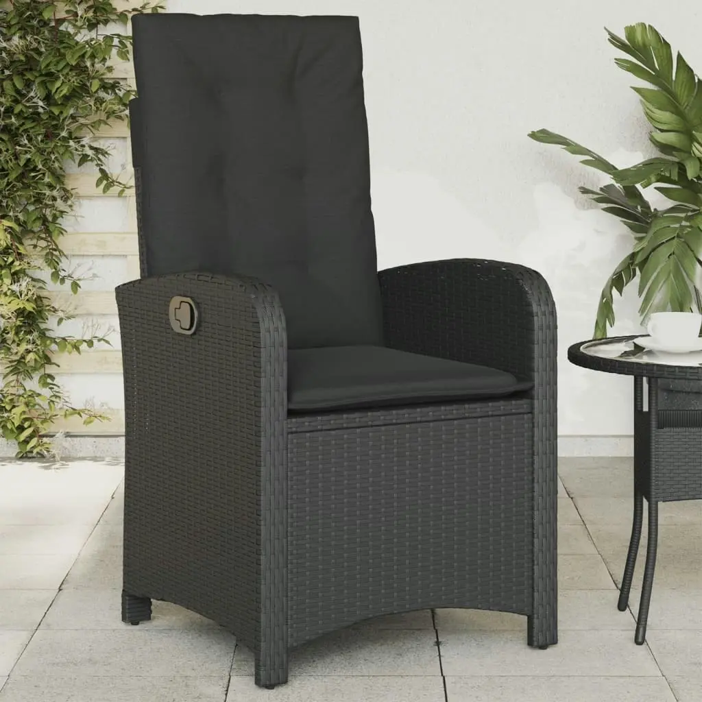 Reclining Garden Chair with Cushions Black Poly Rattan 365161