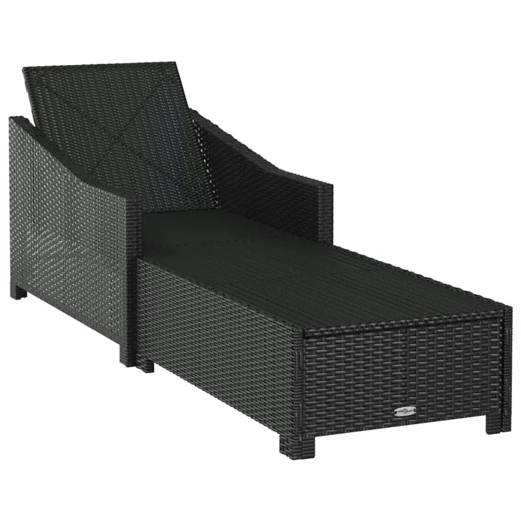 Sun Lounger with Cream White Cushion Poly Rattan Black 317179