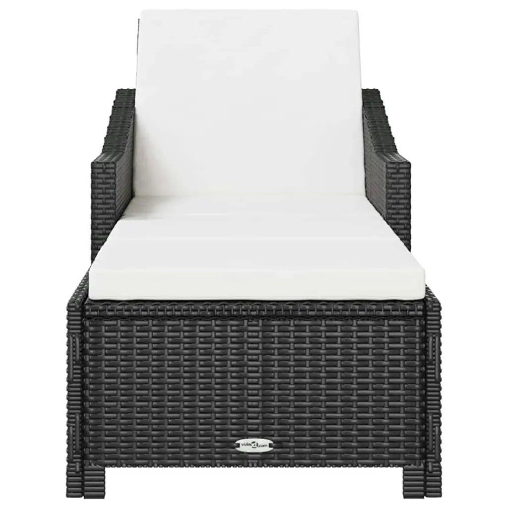 Sun Lounger with Cream White Cushion Poly Rattan Black 317179