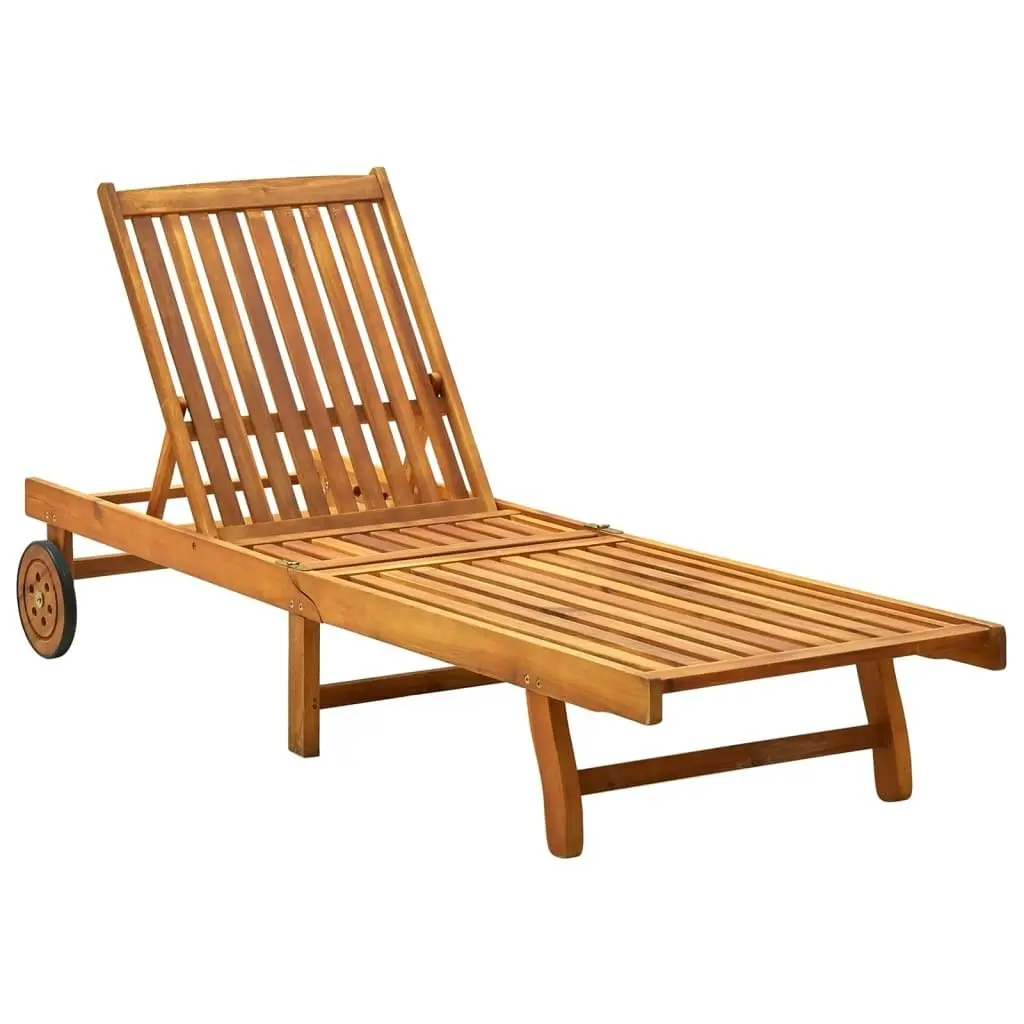 Garden Sun Lounger with Cushion Solid Acacia Wood 3061344