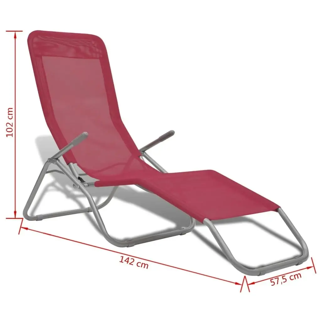 Sun Loungers 2 pcs Steel Frame and Textilene Red 41044