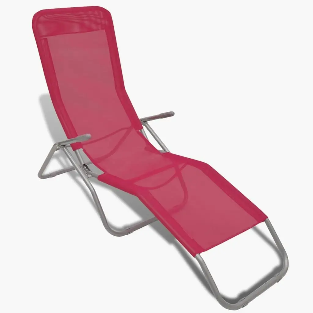 Sun Loungers 2 pcs Steel Frame and Textilene Red 41044