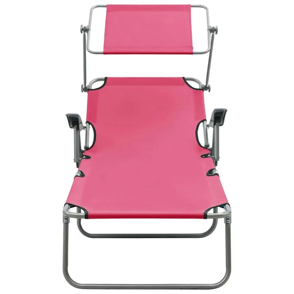 Sun Lounger with Canopy Steel Pink 310337