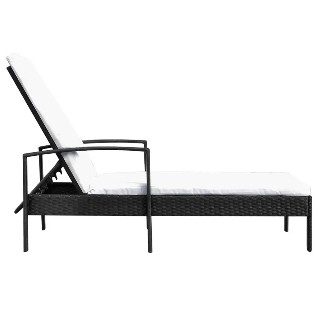 Sun Lounger with Cushion Poly Rattan Black 42942