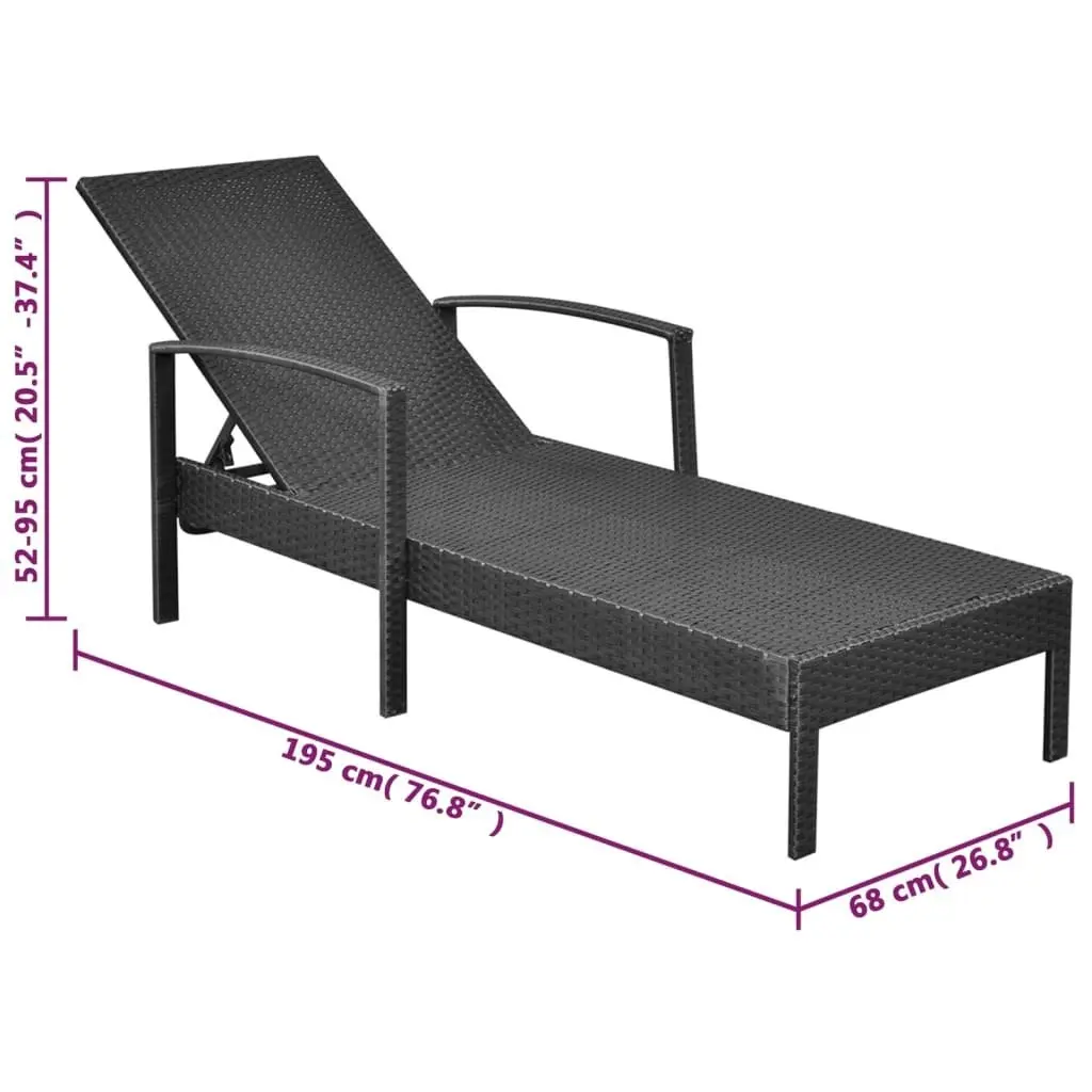 Sun Lounger with Cushion Poly Rattan Black 42942