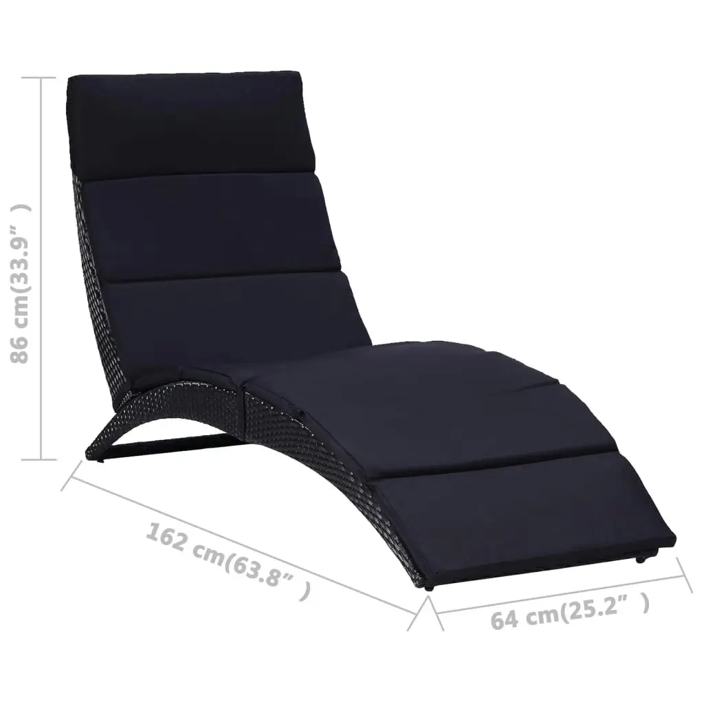 Sunbed with Cushion Poly Rattan Black 46539