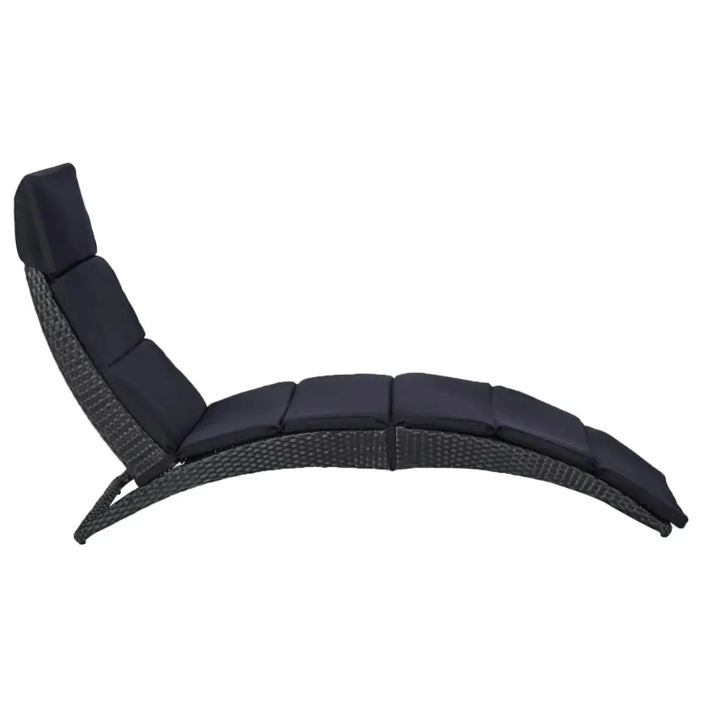 Sunbed with Cushion Poly Rattan Black 46539