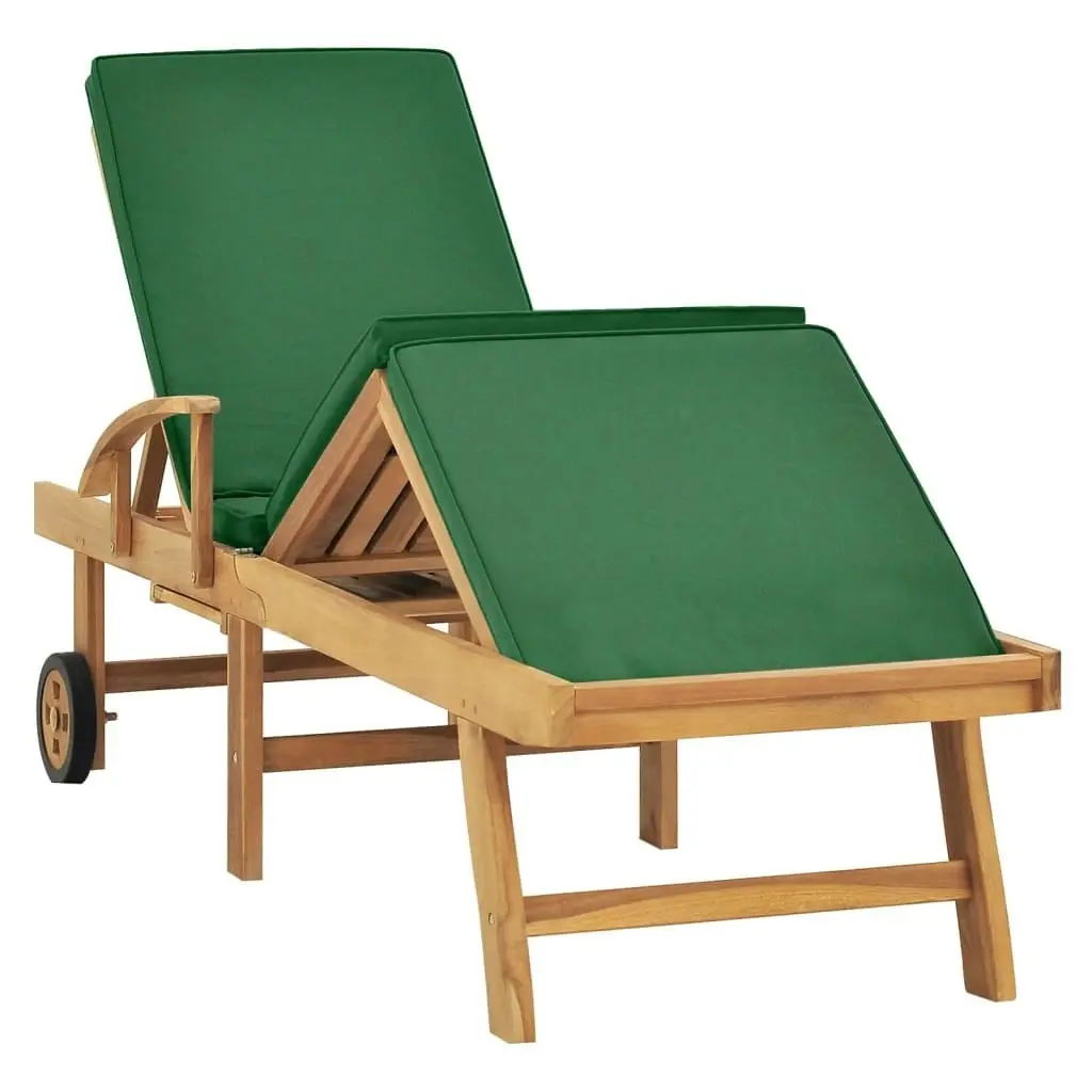 Sun Lounger with Cushion Solid Teak Wood Green 48024