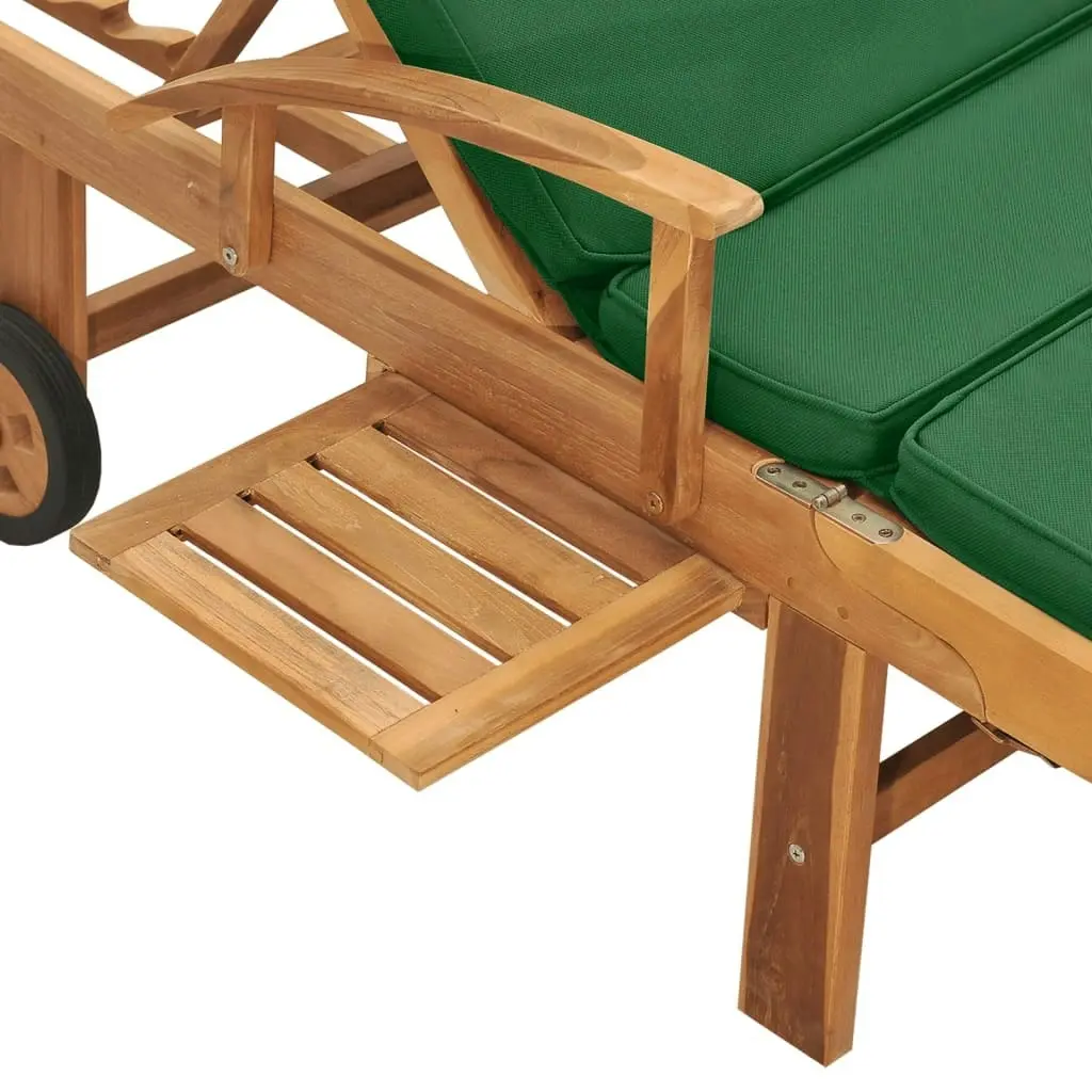 Sun Lounger with Cushion Solid Teak Wood Green 48024