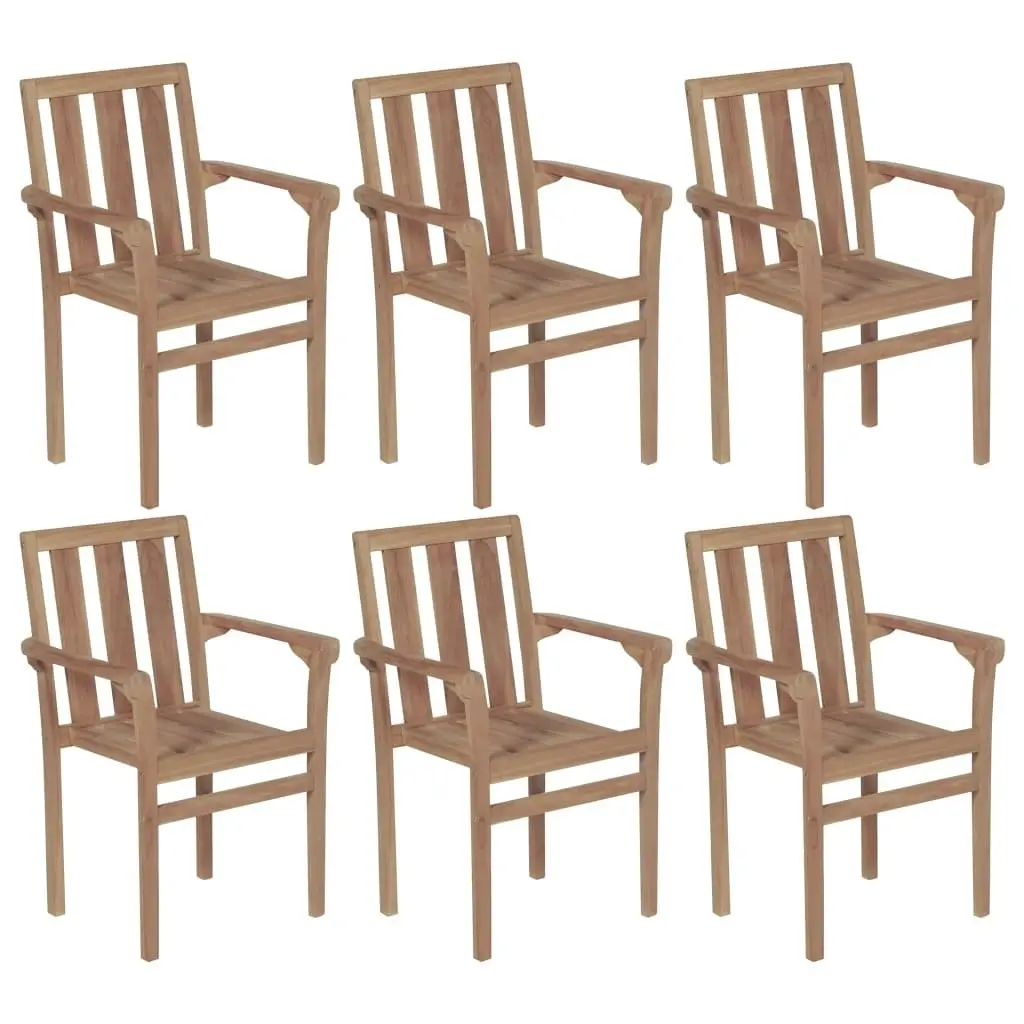 Stackable Garden Chairs with Cushions 6 pcs Solid Teak Wood 3073407