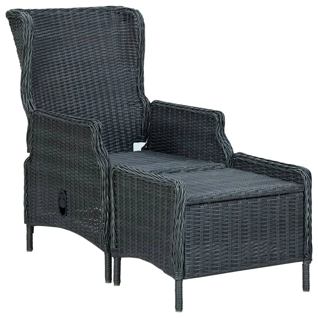 Reclining Garden Chair with Footstool Poly Rattan Dark Grey 313303