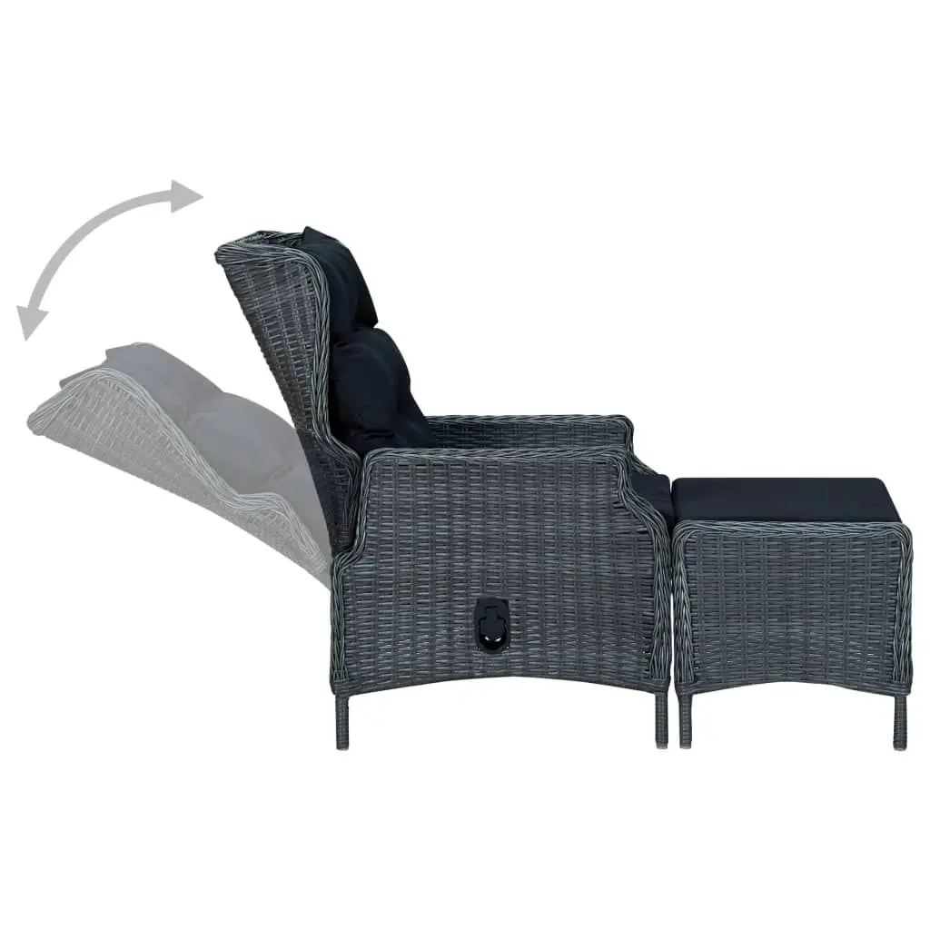 Reclining Garden Chair with Footstool Poly Rattan Dark Grey 313303